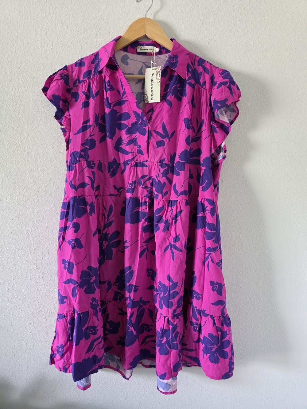 Women's Pink Floral Tiered Mini Dress by Sea Island